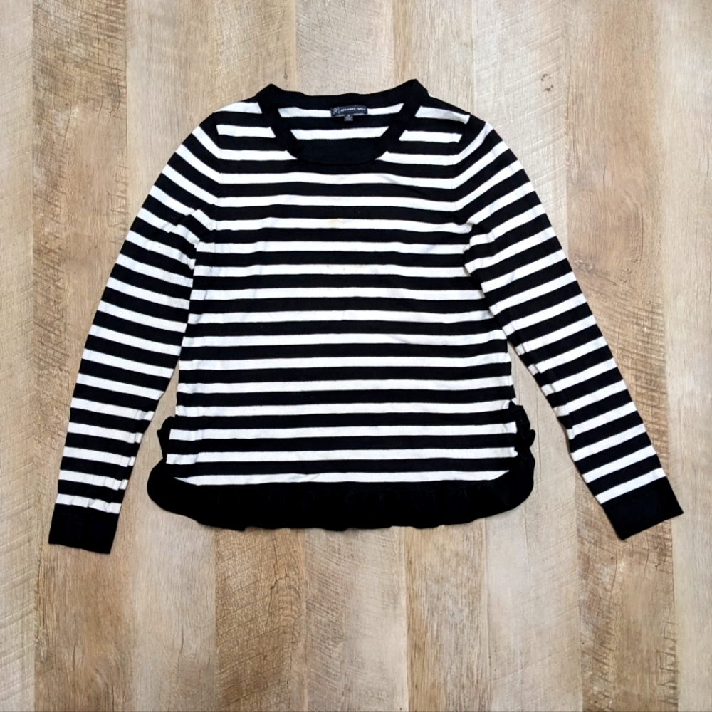 Adrianna Papell Black and White Striped Long Sleeve Top Size Medium